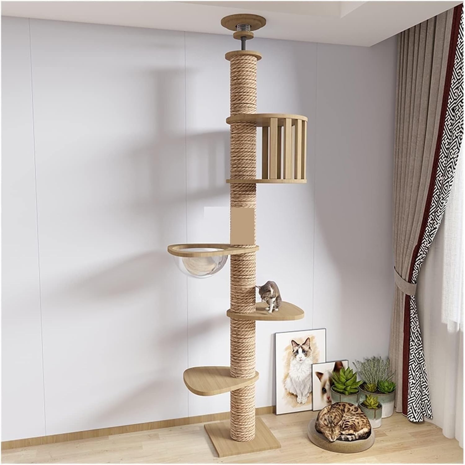Floor-to-Ceiling Cat Tree with Natural Sisal Rope Scratching Post