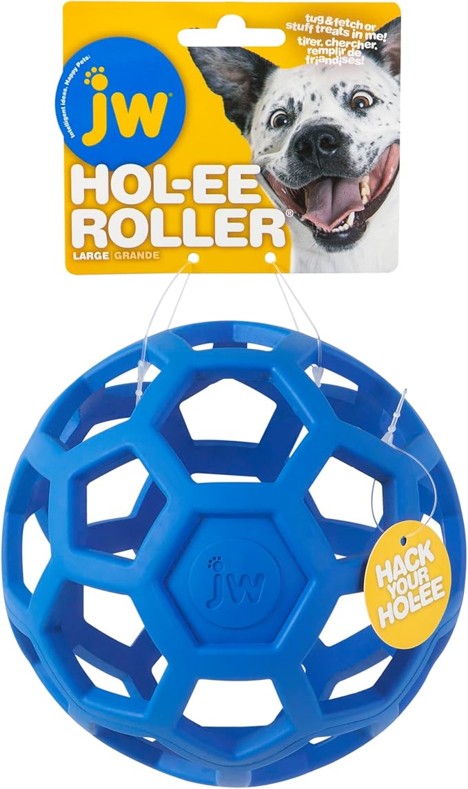 JW Pet Hol-ee Roller Dog Toy Puzzle Ball, Natural Rubber, Large (5.5 Inch Diameter)