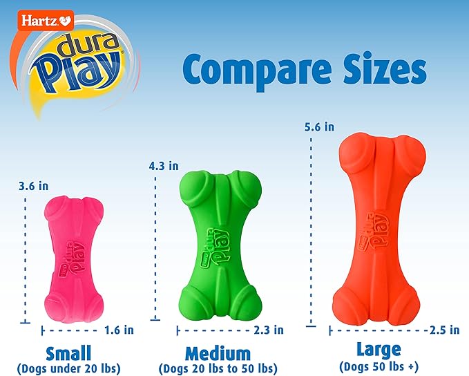 Hartz DuraPlay Bone Squeaky Latex Dog Toy for Medium Breeds, 3 Pack