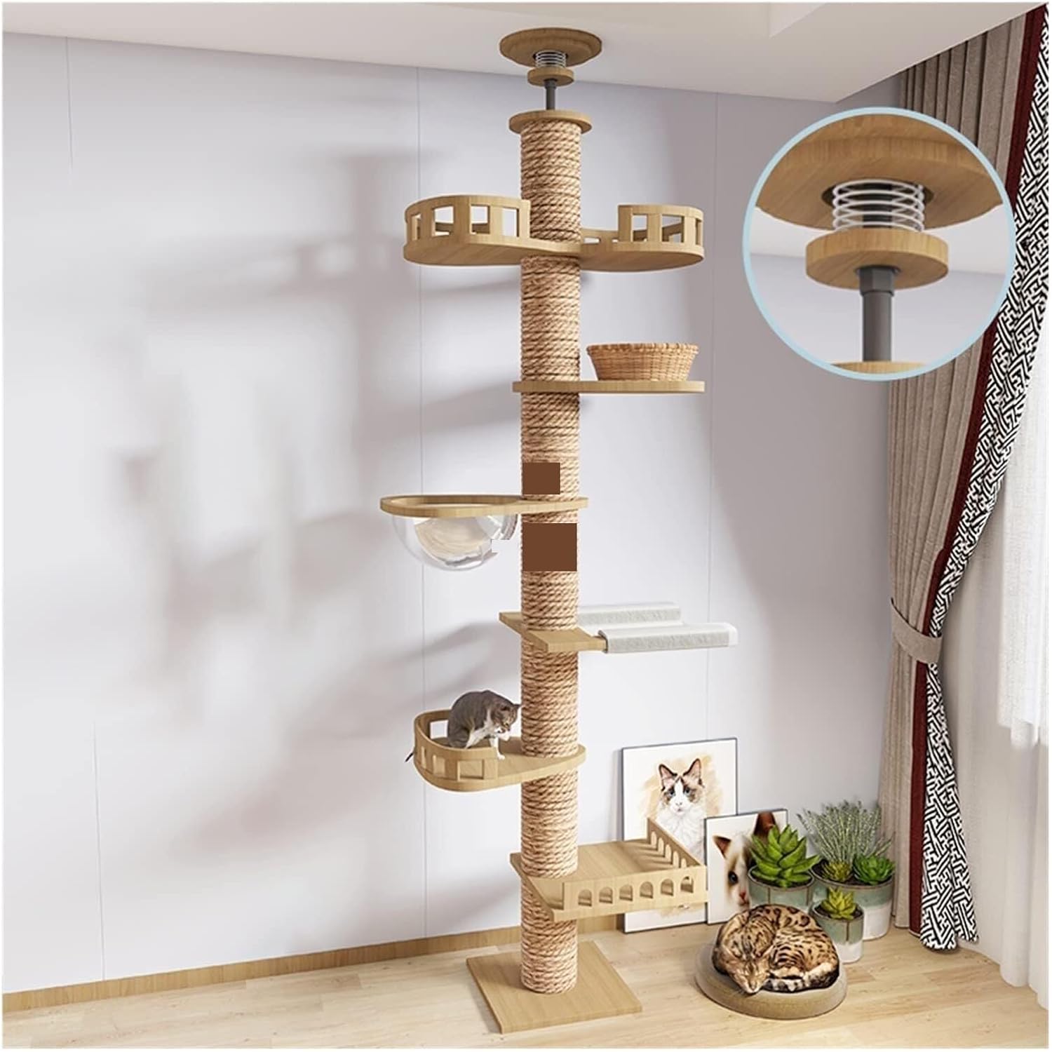 Floor-to-Ceiling Cat Tree with Natural Sisal Rope Scratching Post