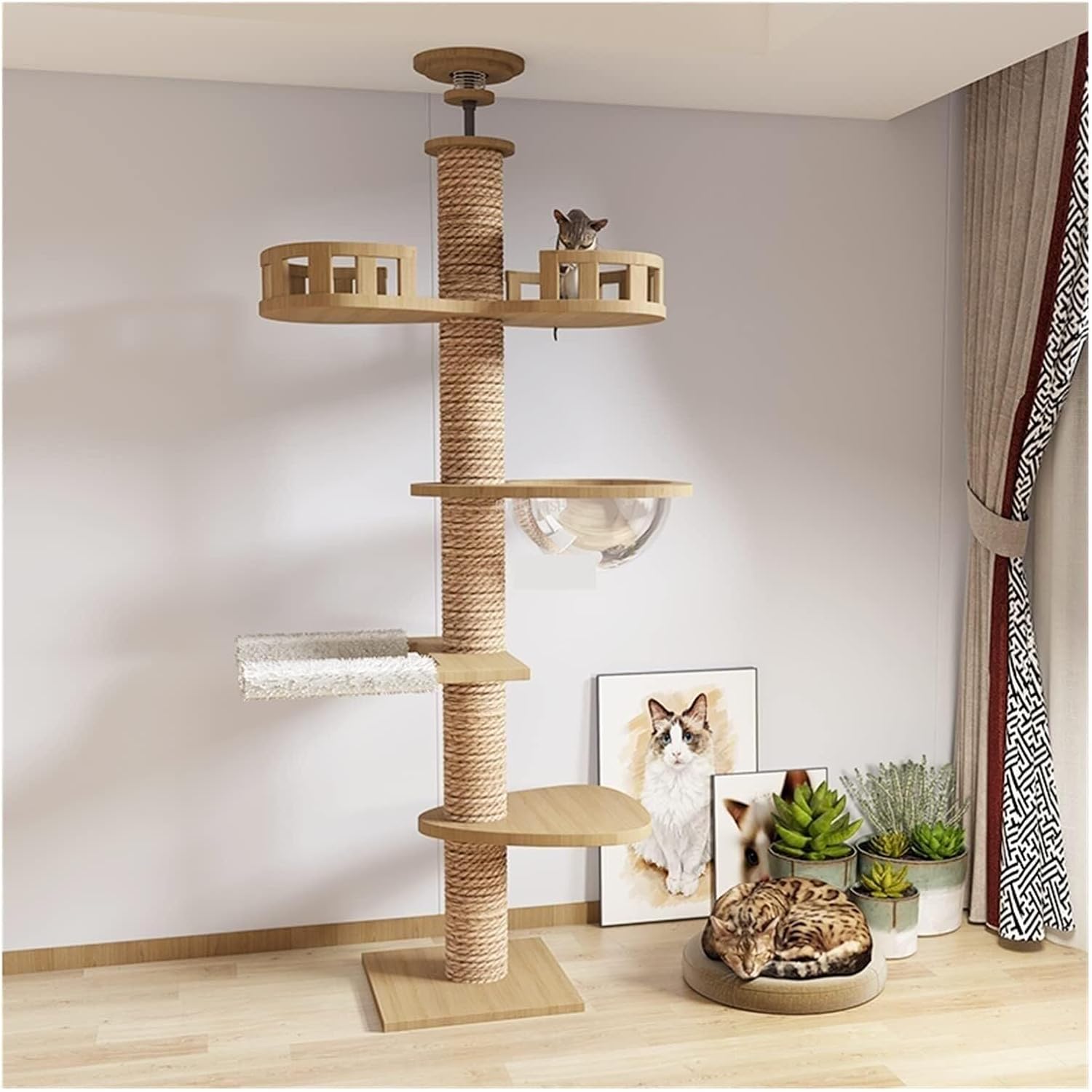Floor-to-Ceiling Cat Tree with Natural Sisal Rope Scratching Post