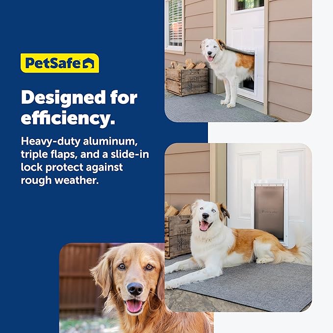 PetSafe Extreme Weather Aluminum Pet Door - Energy-Saving Thermal Barrier Pet Flap with Slide-in Door Locking & Secure Flap Cover - for Dogs Up to 100 lb - Large