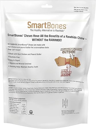 SmartBones Mini Bones With Real Peanut Butter 56 Count, Rawhide-Free Chews For Dogs