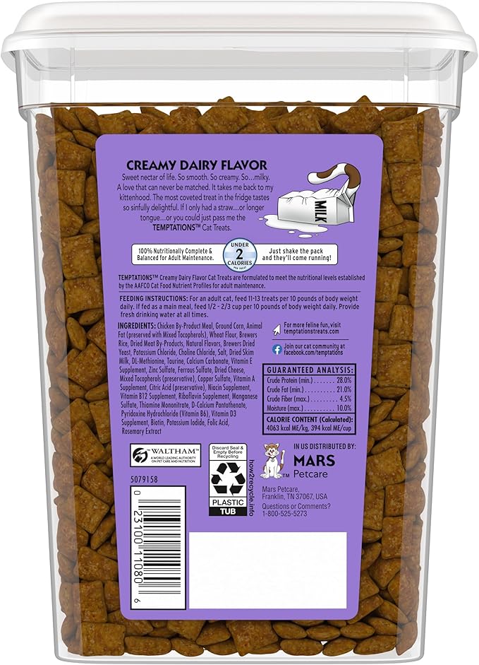 Temptations Classic Crunchy and Soft Cat Treats, Creamy Dairy Flavor, 16 oz. Tub
