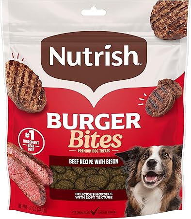 Nutrish Burger Bites Beef Recipe with Bison Premium Dog Treats, 12 oz. Pouch