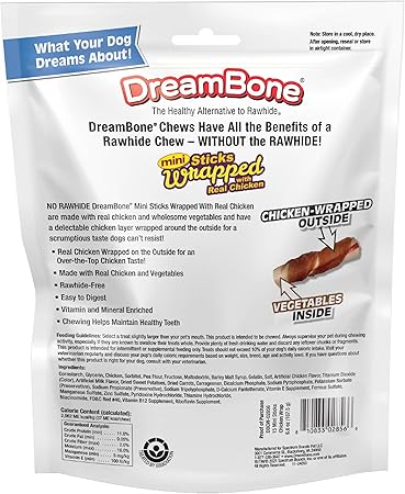DreamBone Mini Sticks Wrapped With Real Chicken, Rawhide Free Dog Chew Sticks, 15 Count