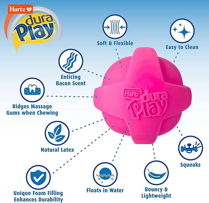 Hartz DuraPlay Ball Squeaky Latex Dog Toy, Neon Green, Neon Pink & Neon Orange, Large 3 Count Pack