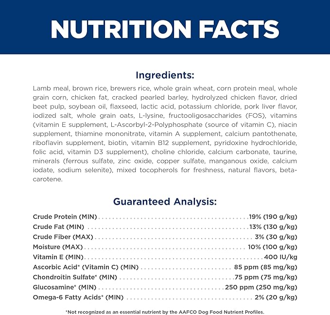 Hill's Science Diet Large Breed Adult Dry Dog Food 1-5, Quality Protein for Joint Support & Lean Muscles, Lamb & Brown Rice Recipe, 33 lb. Bag