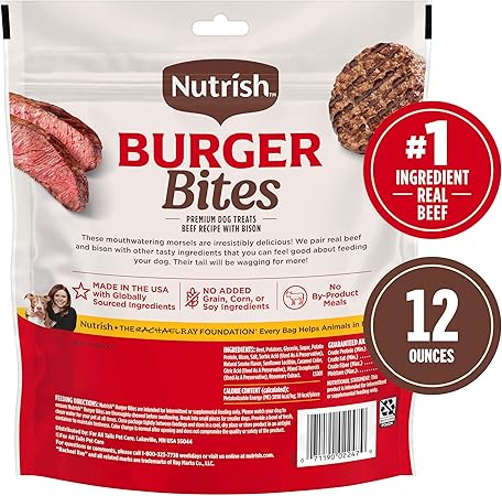 Nutrish Burger Bites Beef Recipe with Bison Premium Dog Treats, 12 oz. Pouch