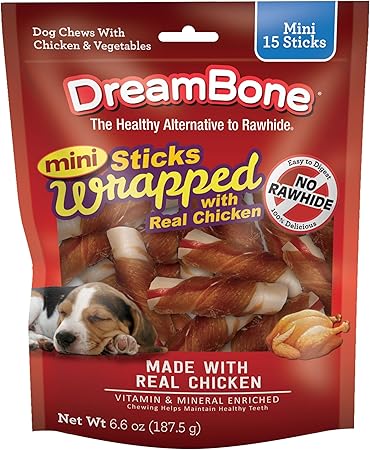 DreamBone Mini Sticks Wrapped With Real Chicken, Rawhide Free Dog Chew Sticks, 15 Count